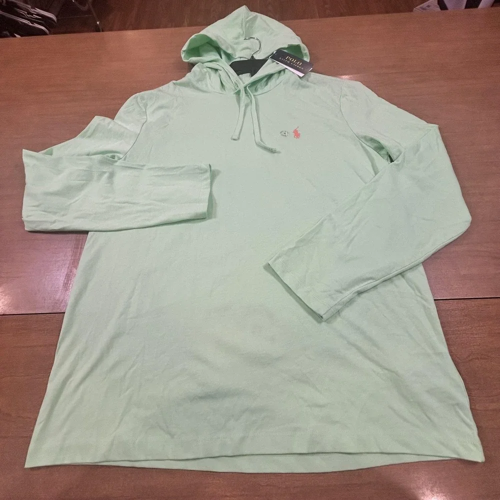 Polo Ralph Lauren Hoodie Mens M Green Lightweight Jersey Pullover Logo Pony NWT